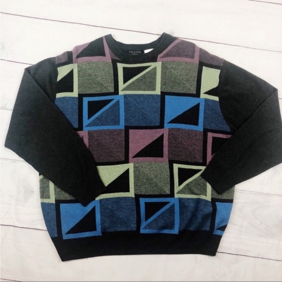 Vintage Slouchy Sweater Cellinni Sweatshirt SOFT Large Color Block Old School - Picture 2 of 10